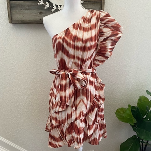 banana republic one shoulder striped dress Banana Republic Womens Blue Striped One Shoulder Ruffle Dress Size 12  Sheath